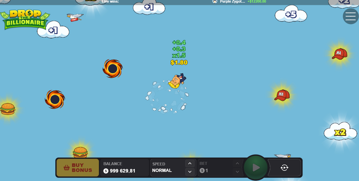 Milliardaire de Drop The Billionaire en chute entre des nuages multiplicateurs