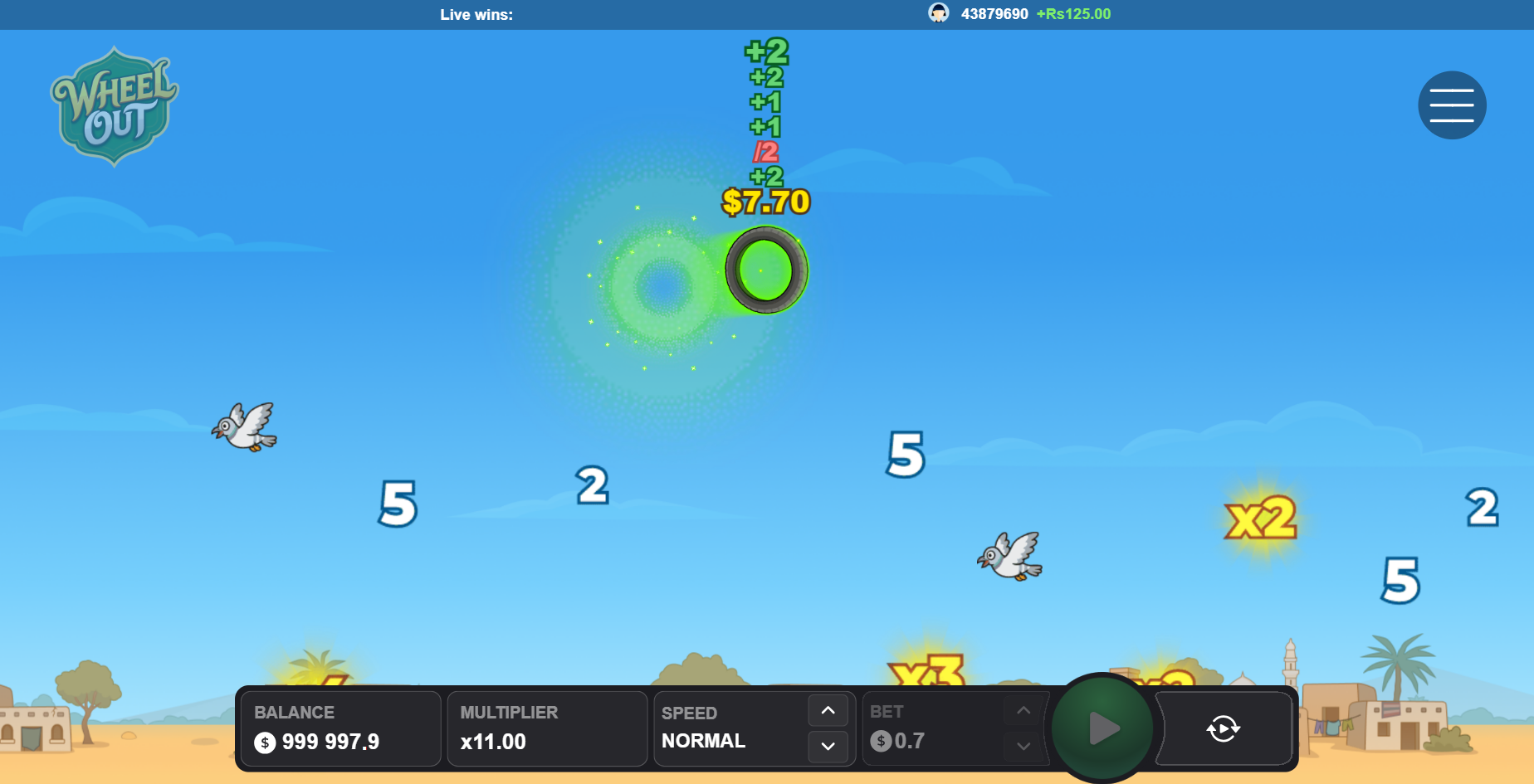 Pneu de Wheel Out en plein vol avec des multiplicateurs x2 et x3