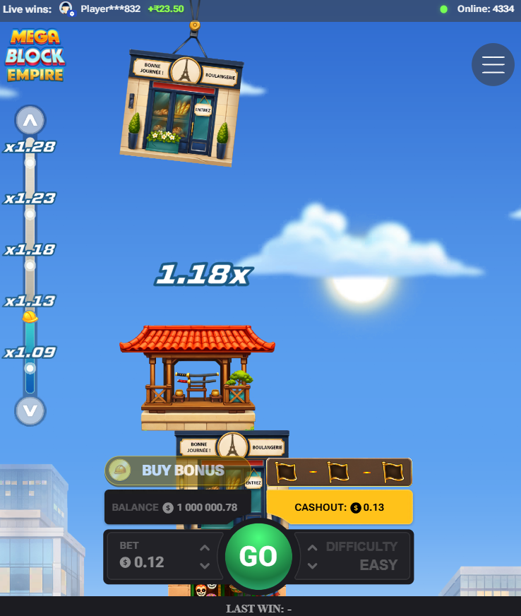 Interface verticale de MegaBlock Empire sur smartphone