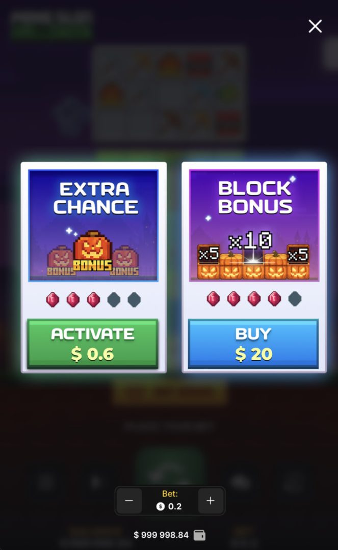 Mine Slot Halloween et sa fenêtre d'options en vue mobile portrait