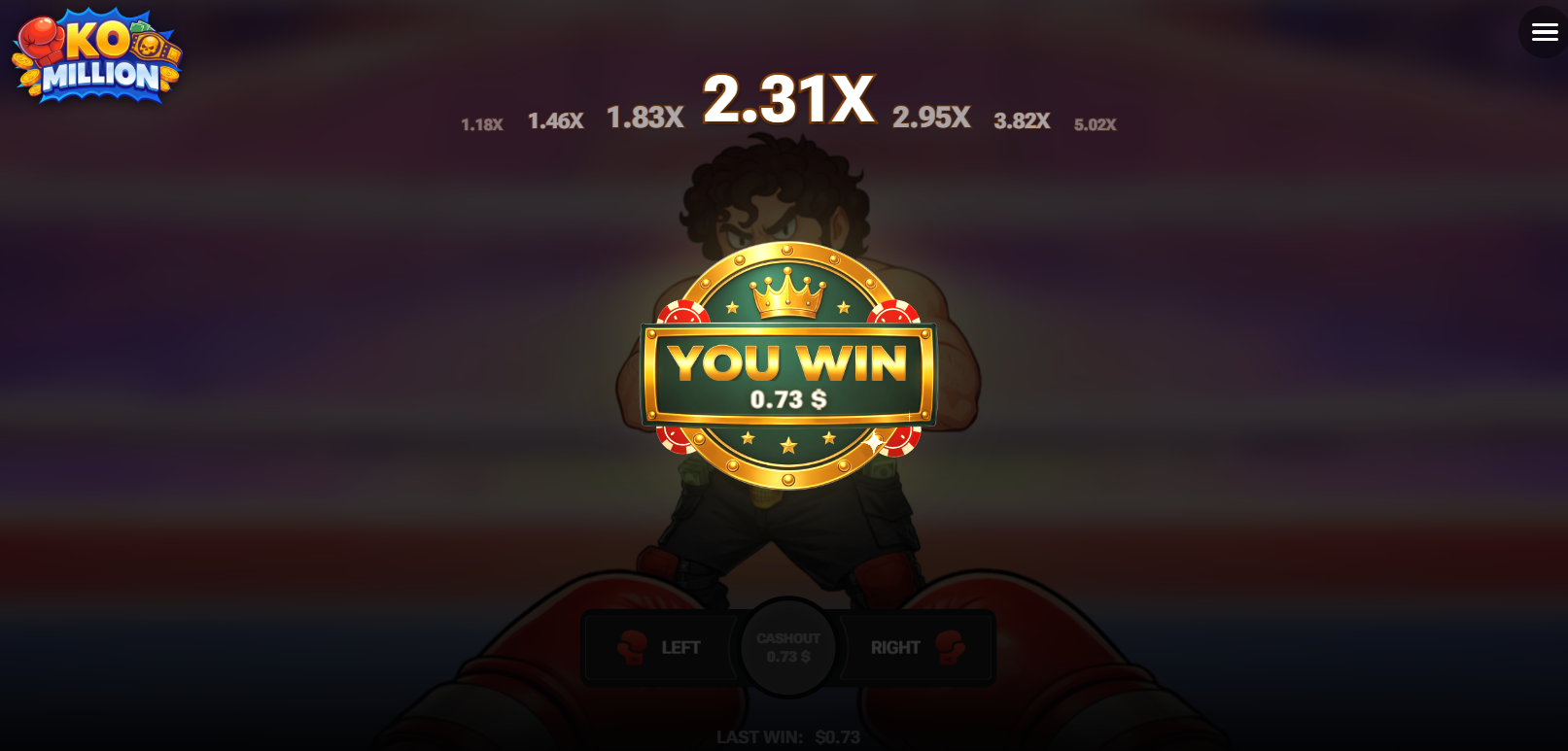Écran You Win de KO Million après un encaissement réussi