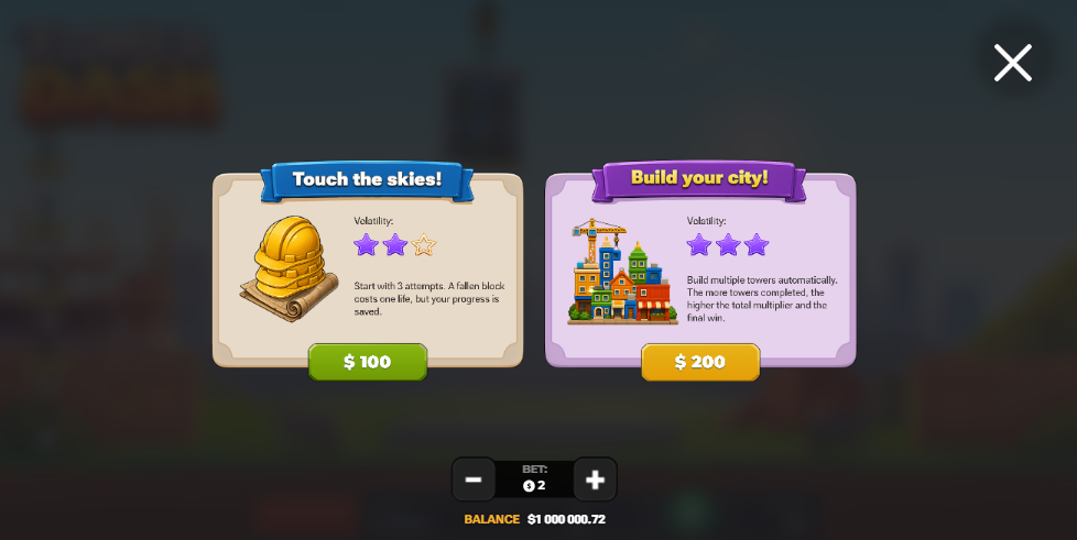 Les deux achats de bonus de Tower Dash : Touch the skies et Build your city