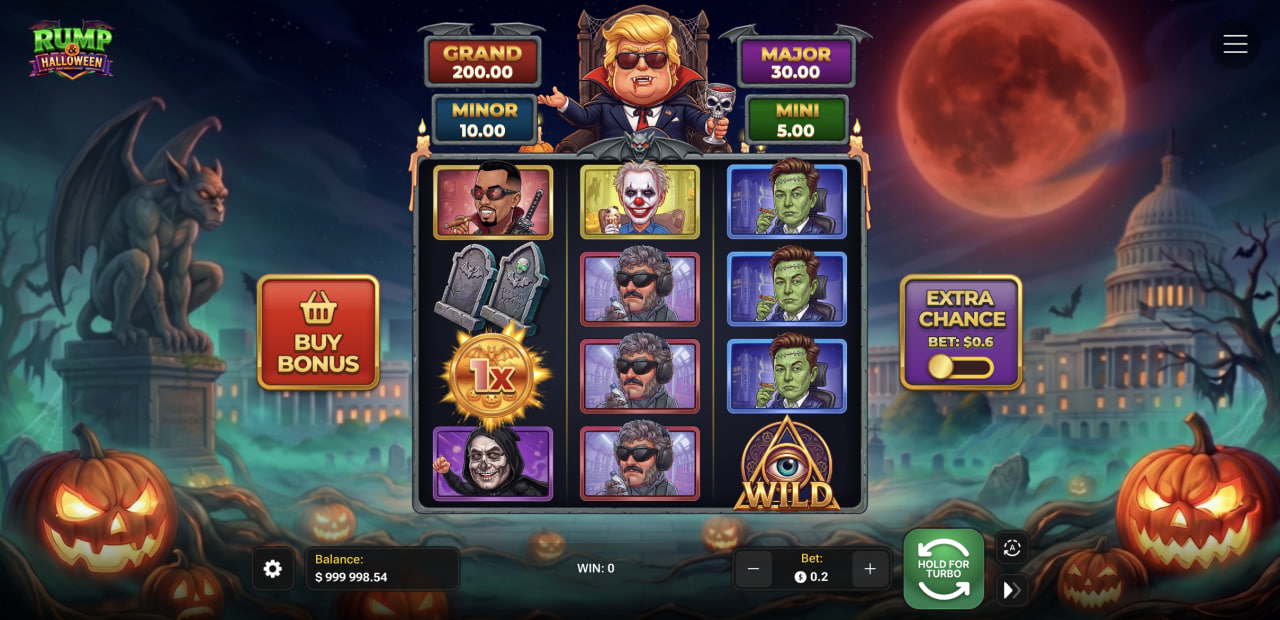 Rump & Halloween avec sa grille 3x4, quatre jackpots, Buy Bonus et Extra Chance