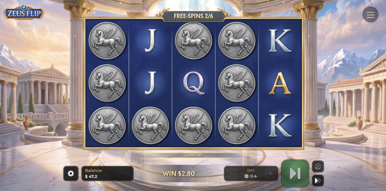 Zeus Flip en Free Spins avec des pièces Pégase ajoutées par le Coin Flip